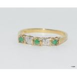 9ct gold Ladies diamond and emerald ring size P