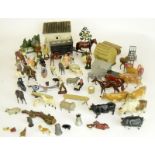 Pre war Brittons die cast metal farm yard with animals ,buildings ,carts ,farmer ,trees etc