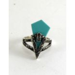 Silver marcasite and turquoise ring