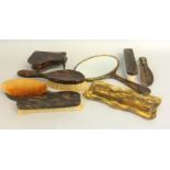 Collection of Tortoise shell dressing table items to include a model piano