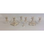 Pair of silver plate low table centre candelabras 16cm tall