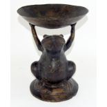 Bronze frog holding a bowl over its head possible use as a garden decoration