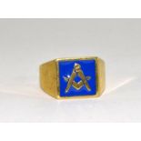 Silver and enamel set Masonic ring