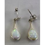 Pair silver and opal drop earrings