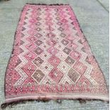 Afghan room size rug with geometric maroon design 390x180cm