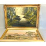 Oil on canvas a woodland lake scene signed Brian D Horswell and one other largest 110x75cm