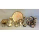 Mix silver plate to include trays candelabras coffee pots etc