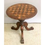 Round chess board top table on pedestal 3 leg base 50x45cm