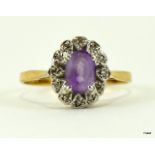 9ct gold ladies diamond and amethyst ring size P