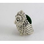 Silver owl pincushion with emerald eyes marked 925
