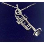 Silver trumpet pendant necklace