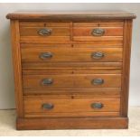 Edwardian satin wood 2/3 chest of draws with brass oval handles 100x100x45cm