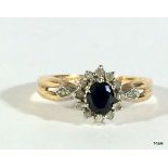 9ct gold diamond and sapphire ring size M