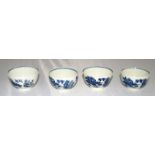 4 Worcester 1st period blue and white T bowls depicting Chinese scene the sizes are 5cm high by
