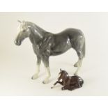 Grey porcelain stallion horse together with a Beswick foal