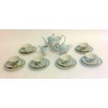 Oriental 6 place tea set to include T pot milk jug sugar bowl