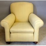 A Victorian Horse Hair Fire Side Chair on Brass Casters