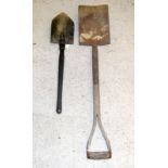 A Military marked spade and an entrenching tool