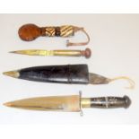 Two ethnic daggers in leather scabbards 28cms and 21cms overall lengths