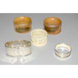 silver, Ivory & mauchlineware napkin rings