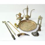 Oriental / Islamic Coffee pots, trays bronze items and smoking pipes
