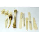 Collection of Oriental Ivory / Bone Items to include a carved page turner and a carved cheroot