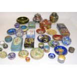 A collection of Cloisonné dishes, pin dishes and boxes