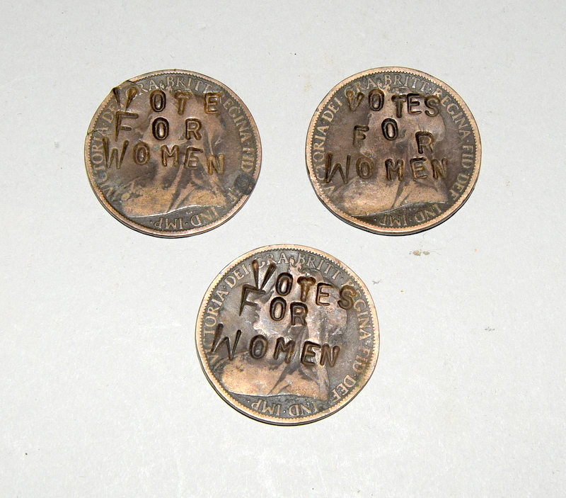 Three late Victorian Suffragette Votes for Women defaced pennies