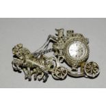 Marcasite set novelty horse & carriage watch brooch