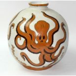 A large Longwy silver baluster vase depicting an octopus