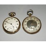 2 yellow metal open faced pocket watches