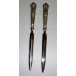 Two silver handled letter openers