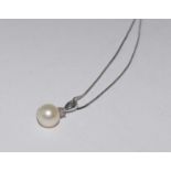 9ct gold ladies diamond and pearl set pendant necklace