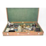 Wooden toolbox containing mixed curiose to include some silver jewellery