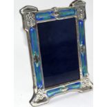 A 925 silver Art Nouveau style enamel set easel back picture frame