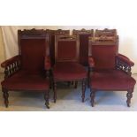 7 Piece Parlour Suite, comprising of, 2 x Fire Side Carvers and 5 x Dinning Chairs on Turned Legs.