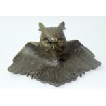 A bronzed owl inkwell desk tidy with Bakelite well