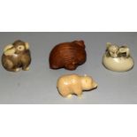 4 wooden and other netsuke