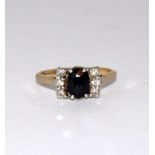 9ct gold ladies diamond and blue sapphire ring size M