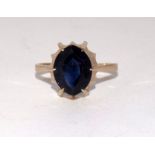 9ct gold ladies blue stone ring size Q