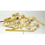 Collection of Oriental Ivory / Bone items with an ivory snooker ball