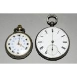 2 white metal open faced pocket watches