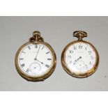 2 American yellow metal open faced pocket watches