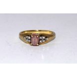 9ct gold ladies diamond and pink topaz ring size M