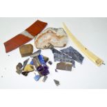 An unusual selection of minerals to include lapis lazuli amethyst and a bone tooth