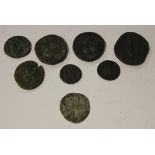 A Charles I sixpence, mint mark crown, and seven Roman bronze coins, including Julia Mamaea