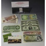 A collection of British and foreign banknotes, comprising a Bank of England green one pound P.S.