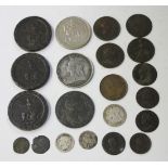 A group of British coins, comprising a William III crown 1696, a Victoria Old Head crown 1897, a