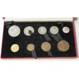 A George VI nine coin proof set 1950, with the original Royal Mint box.
