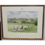 Michael R. Humphries - Golfers on a Sussex Course, 20th Century watercolour, signed, approx 24.5cm x